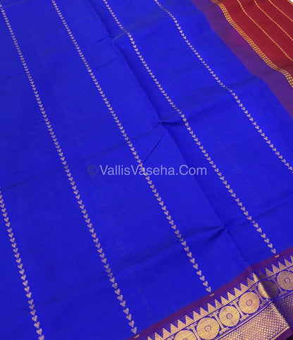 Semi Silk Cotton Saree - Blue With Red Shade - VVSSC005