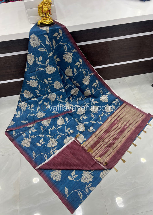 Art Tussar / Art Silk - Blue & Maroon Shade - VVATS001