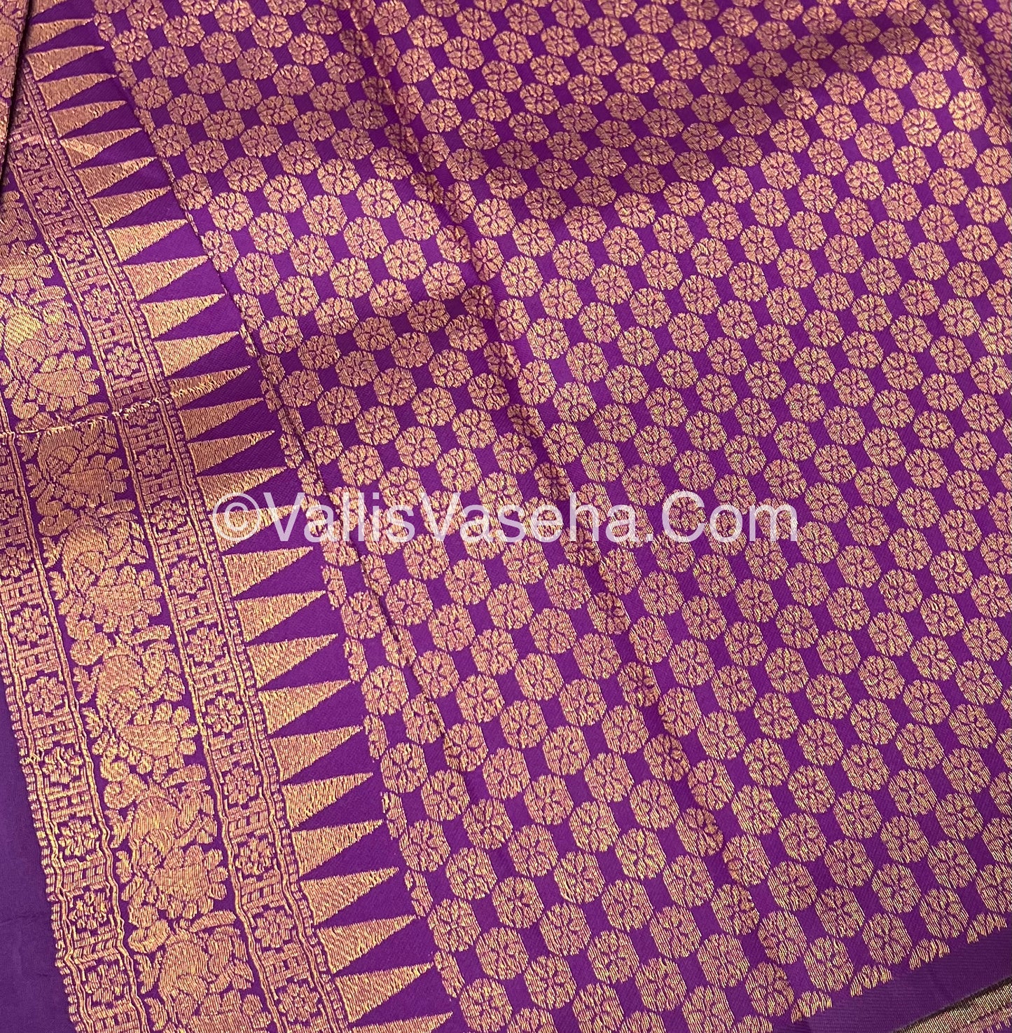 Kanchi Semi Silk With Tassels - Mayil & Chakkaram Design - Creamish Grey with Purple - VVKSS004