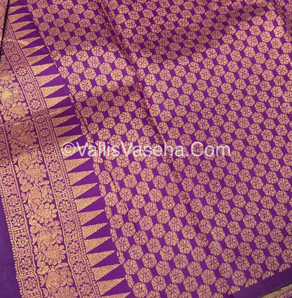 Kanchi Semi Silk With Tassels - Mayil & Chakkaram Design - Creamish Grey with Purple - VVKSS004