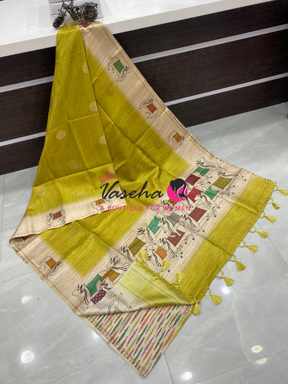 Semi Matka Tussar Saree - Pichwai Design - VVSMT003