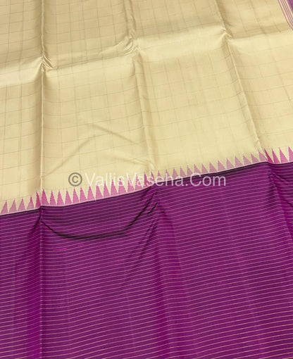 Pure Kanchipuram Silk Saree - Cream & Purple Combo - VVPS035
