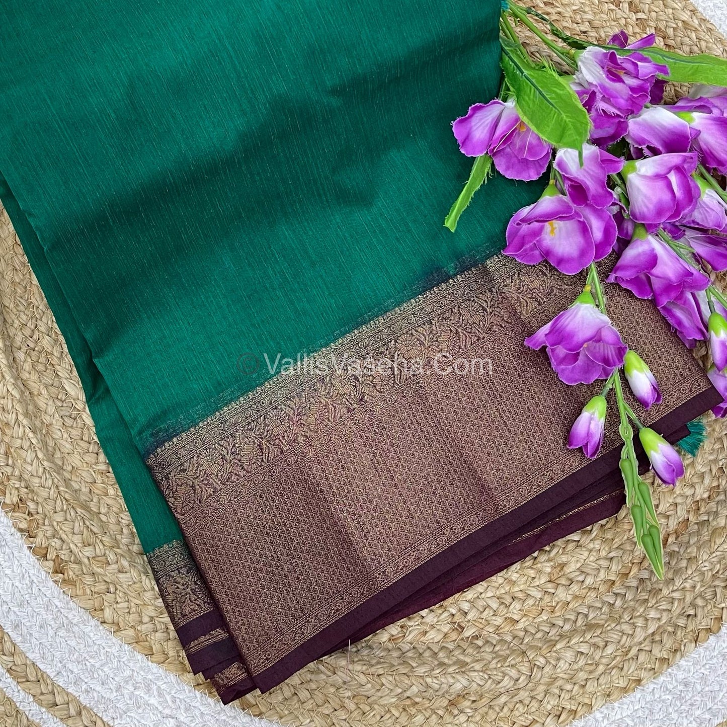 Bamboo Silk Saree - Green With Brown Shade - VVBSS008