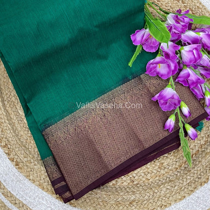 Bamboo Silk Saree - Green With Brown Shade - VVBSS008