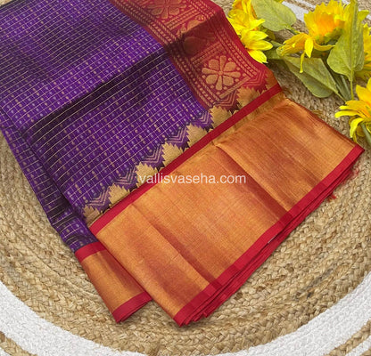 Pure Korvai Silk Cotton - Lakshadeepam Design - Short and Long border - VVKLD003