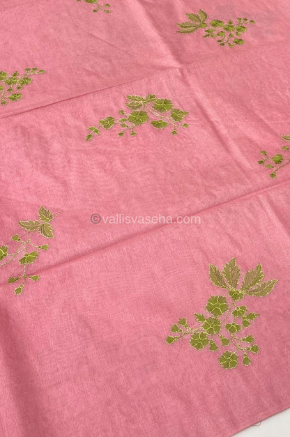 Bhagalpuri Silk - Embroidered - Light Pink & Green - VVBS001