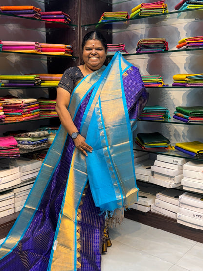 Pure Korvai Silk Cotton - Lakshadeepam Design - Short and Long border - VVKLD003