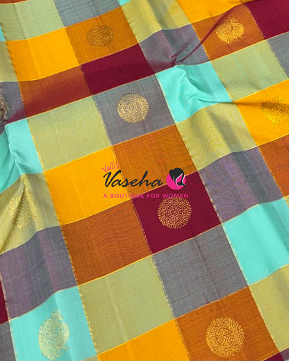 Pure Kanchipuram Silk Saree - Pazhum Pazhamum Checks - VVPS017