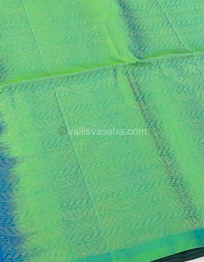 Pure Soft Silk Saree - Vaira Voosi design - Green With Teal Green ( lemon mixed) Combo - VVPSS016