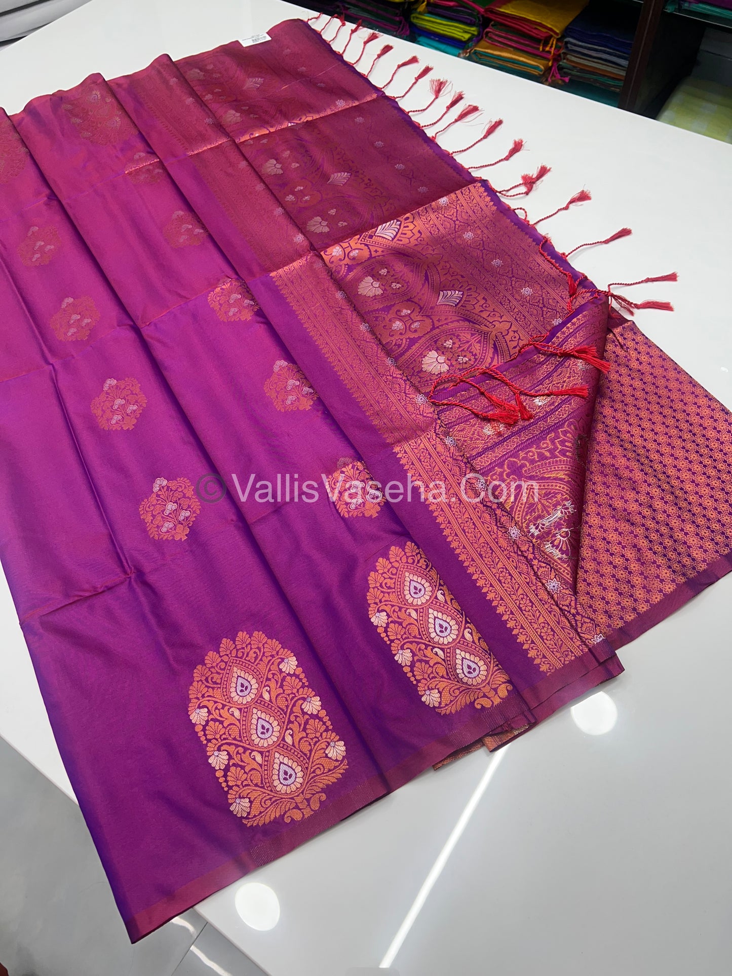 Semi Soft Silk - Border Butta  - Purplish Pink Shade -VVSSS010