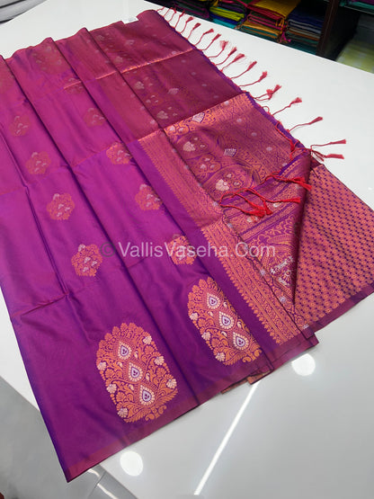 Semi Soft Silk - Border Butta  - Purplish Pink Shade -VVSSS010
