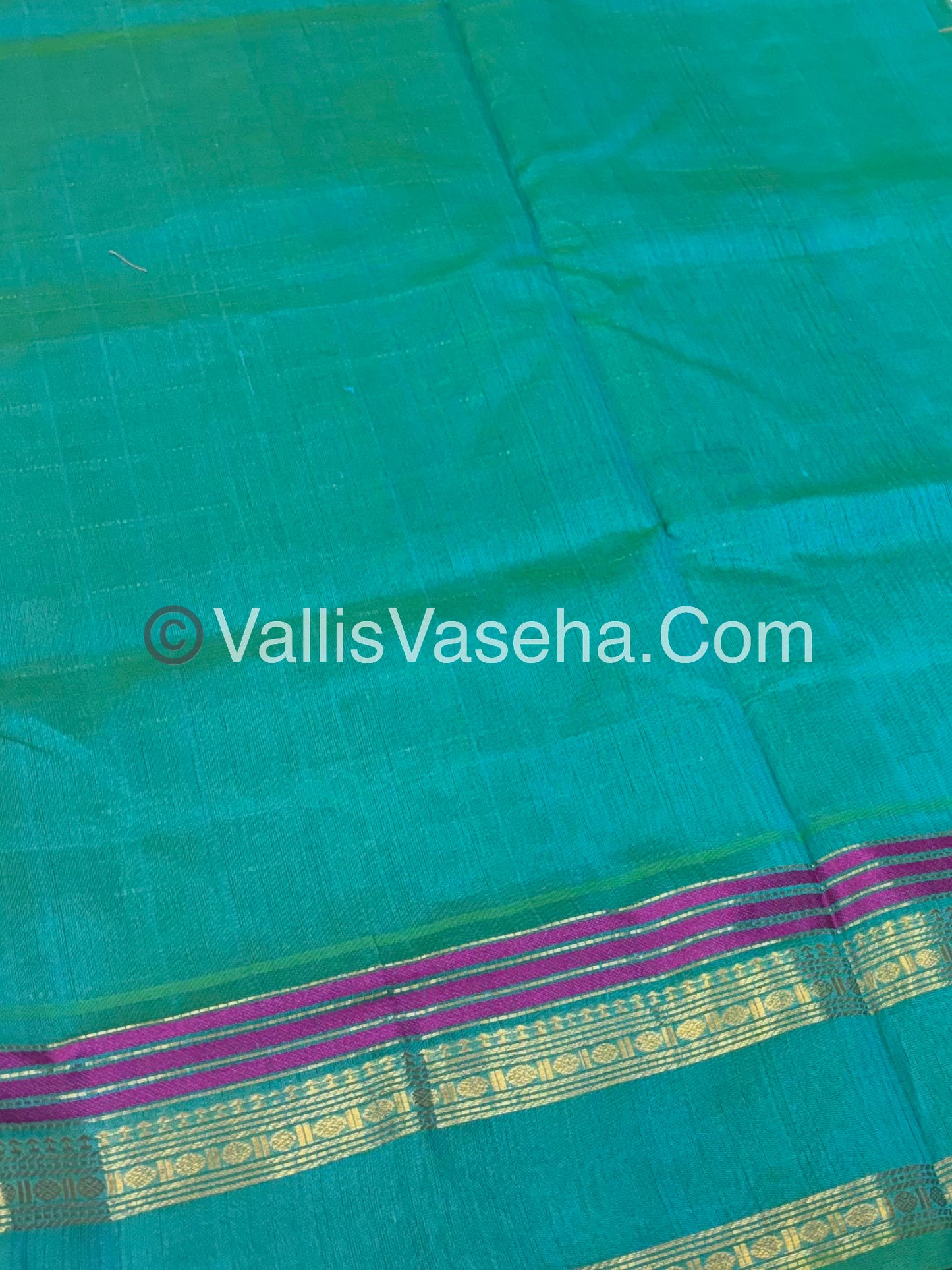 Pure Silk Cotton Saree - Retta Petta Border - Turquoise Bluish Green Shade - VVPSC001