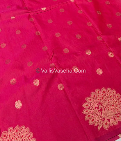Semi Soft Silk - Peacock Butta Border - Pink Shade -VVSSS011