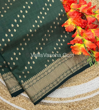 Semi Tussar Silk - Grand Pallu  - Dark Green Shade - VVSTS017