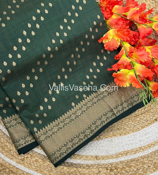Semi Tussar Silk - Grand Pallu  - Dark Green Shade - VVSTS017