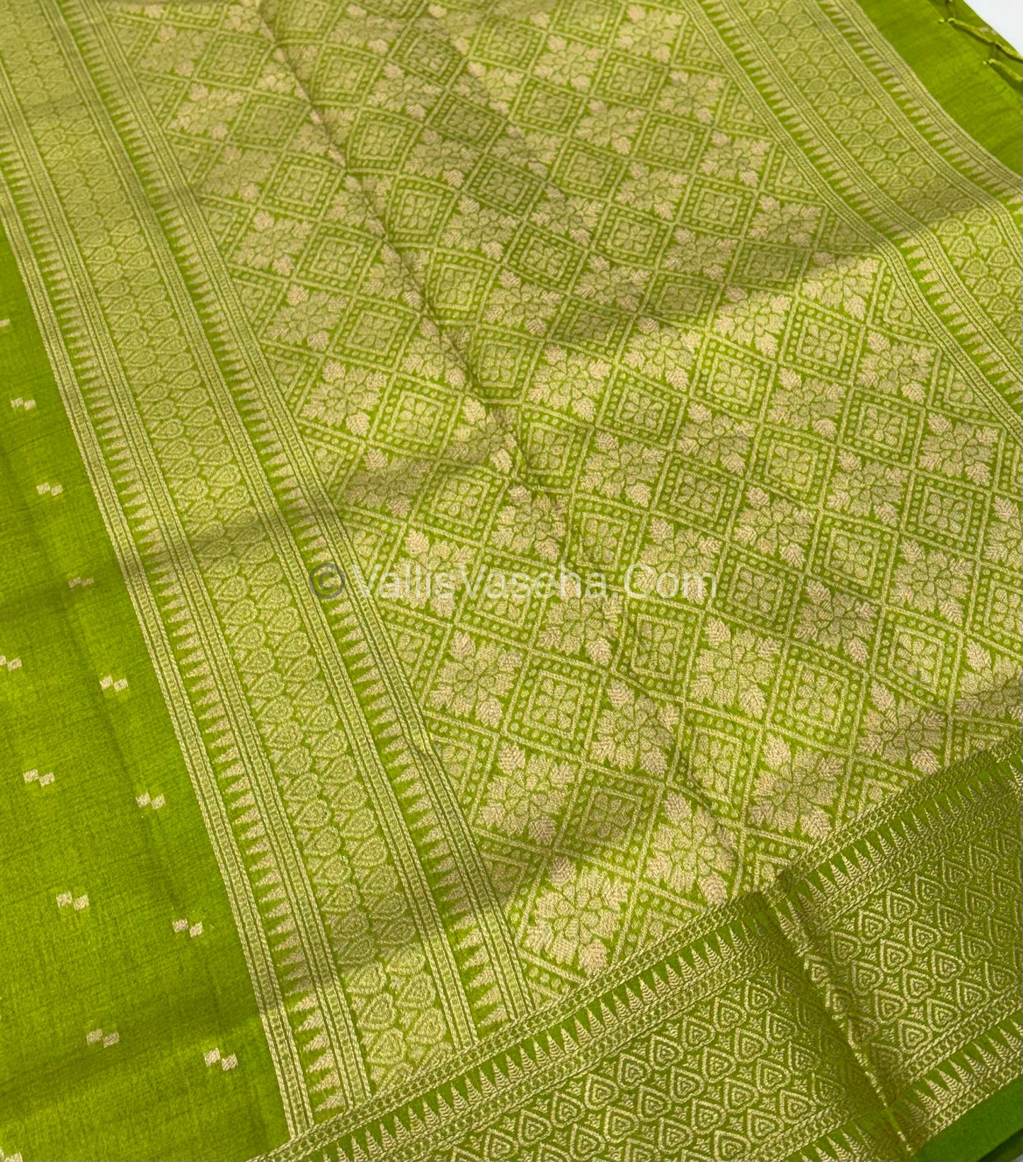 Semi Tussar Silk - Grand Pallu  - Apple Green Shade - VVSTS020
