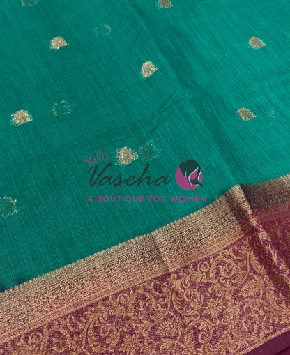 Bamboo Silk Saree- Green with Brown Shade - VVBSS015