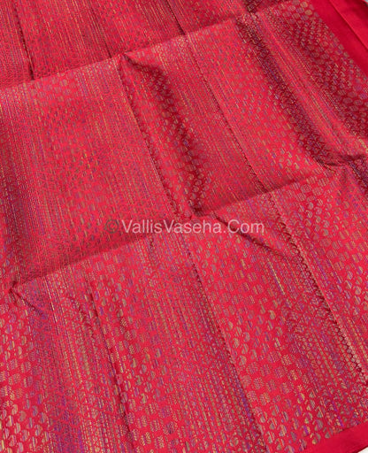 Pure Soft Silk Saree - Border Less - Red Shade - Multi Color Zari Weaving - VVPSS055