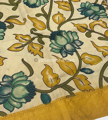 Chennur Silk | Kalamkari Prints | Cream With Yellow-VVCS005