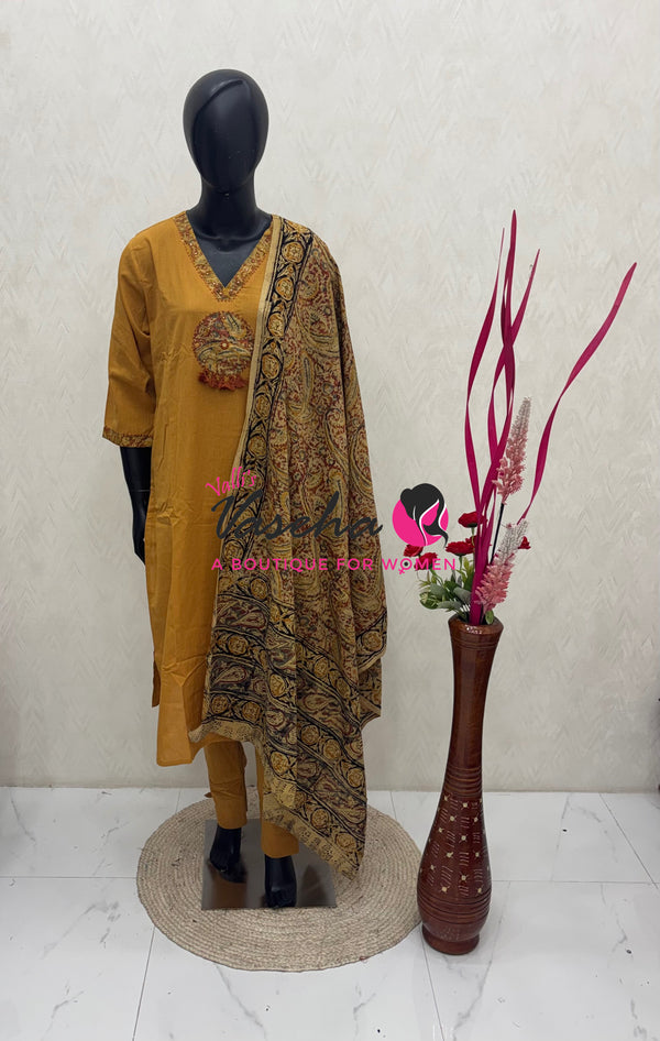 Ready Made - Pure Kalamkari Cotton - Salwar, Kameez & Duppatta(3pc)- Cotton - VVRKC001