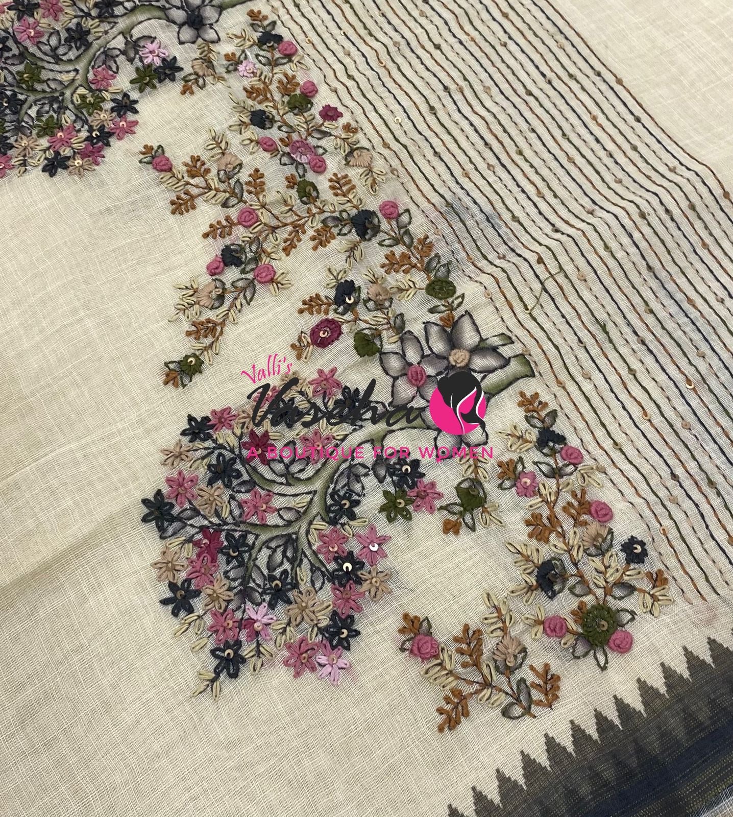 French Knot - Tissue Saree - Cream With Grey Shade - VVLFN022