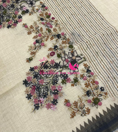 French Knot - Tissue Saree - Cream With Grey Shade - VVLFN022