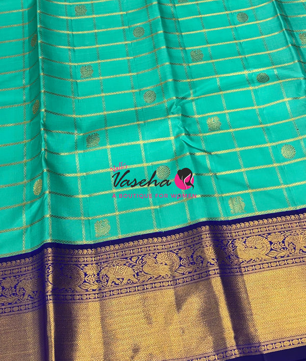 Pure Vintage Korvai Kanchipuram Silk Saree - Blue & Blue Combo - VVPS021