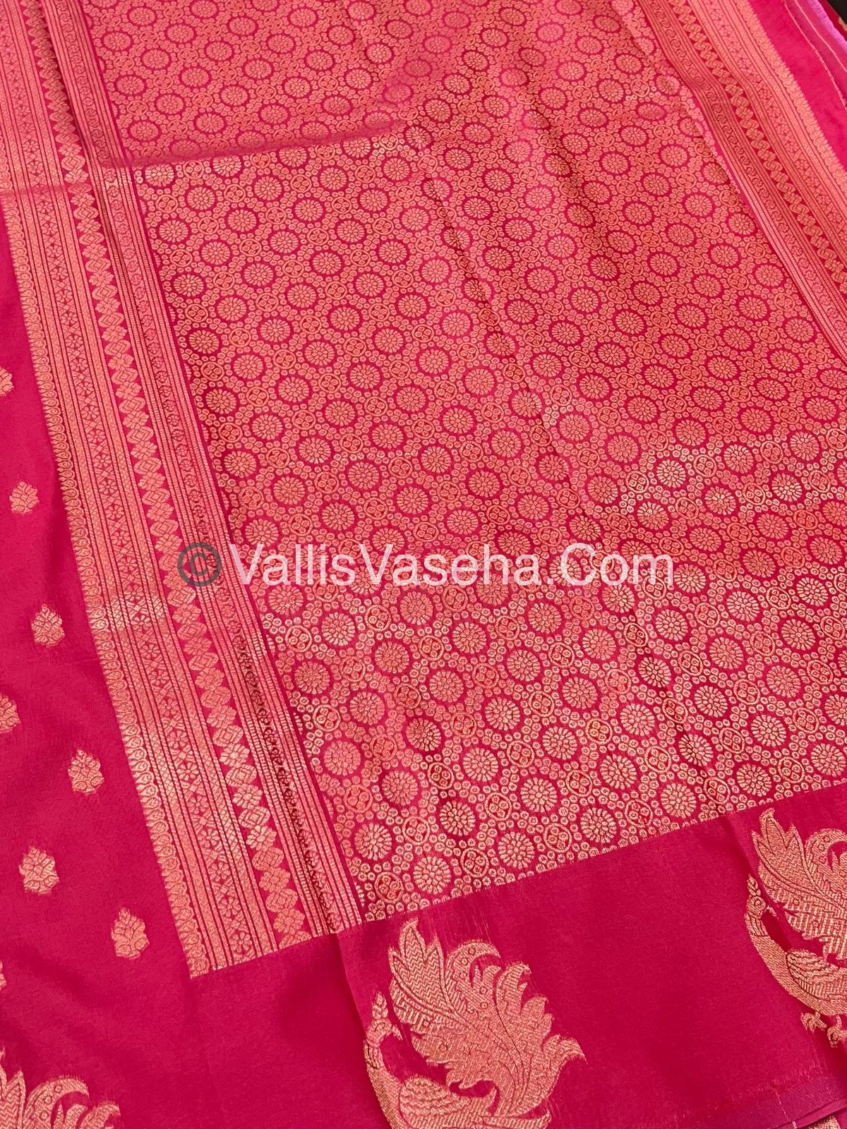 Semi Soft Silk - Peacock Butta Border - Pink Shade -VVSSS014
