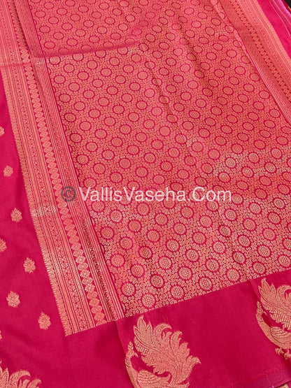 Semi Soft Silk - Peacock Butta Border - Pink Shade -VVSSS014