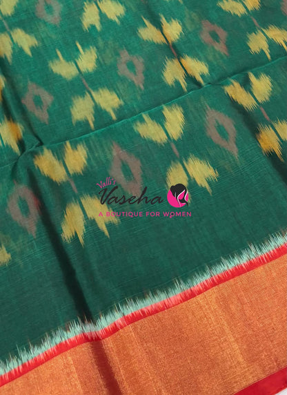 Pochampally Silk Cotton Saree - Green & Red Shade - VVPPS001