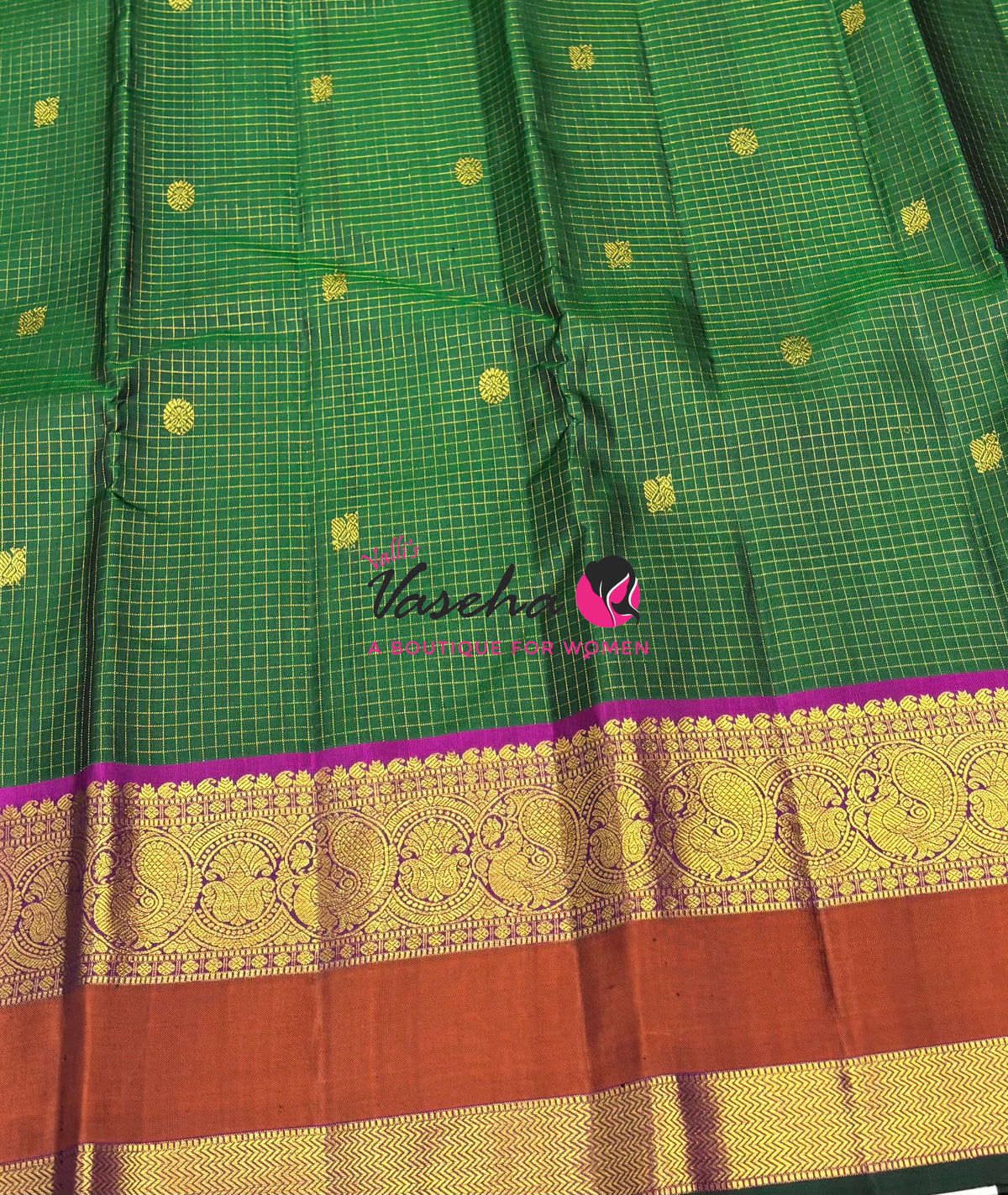 Pure Kanchipuram Silk Saree - Green & Purplish Pink Combo - VVPS037