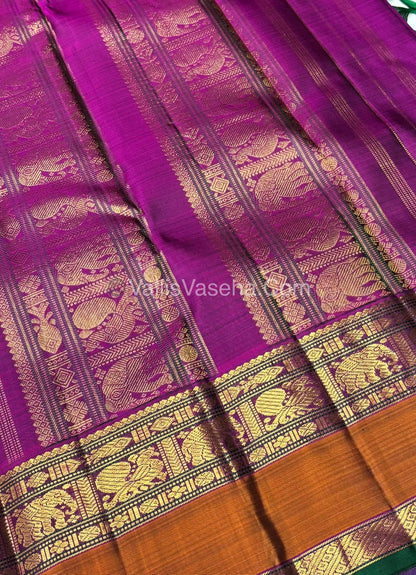 Pure Kanchipuram Silk Saree - Green With Purple Shade  - VVPS037