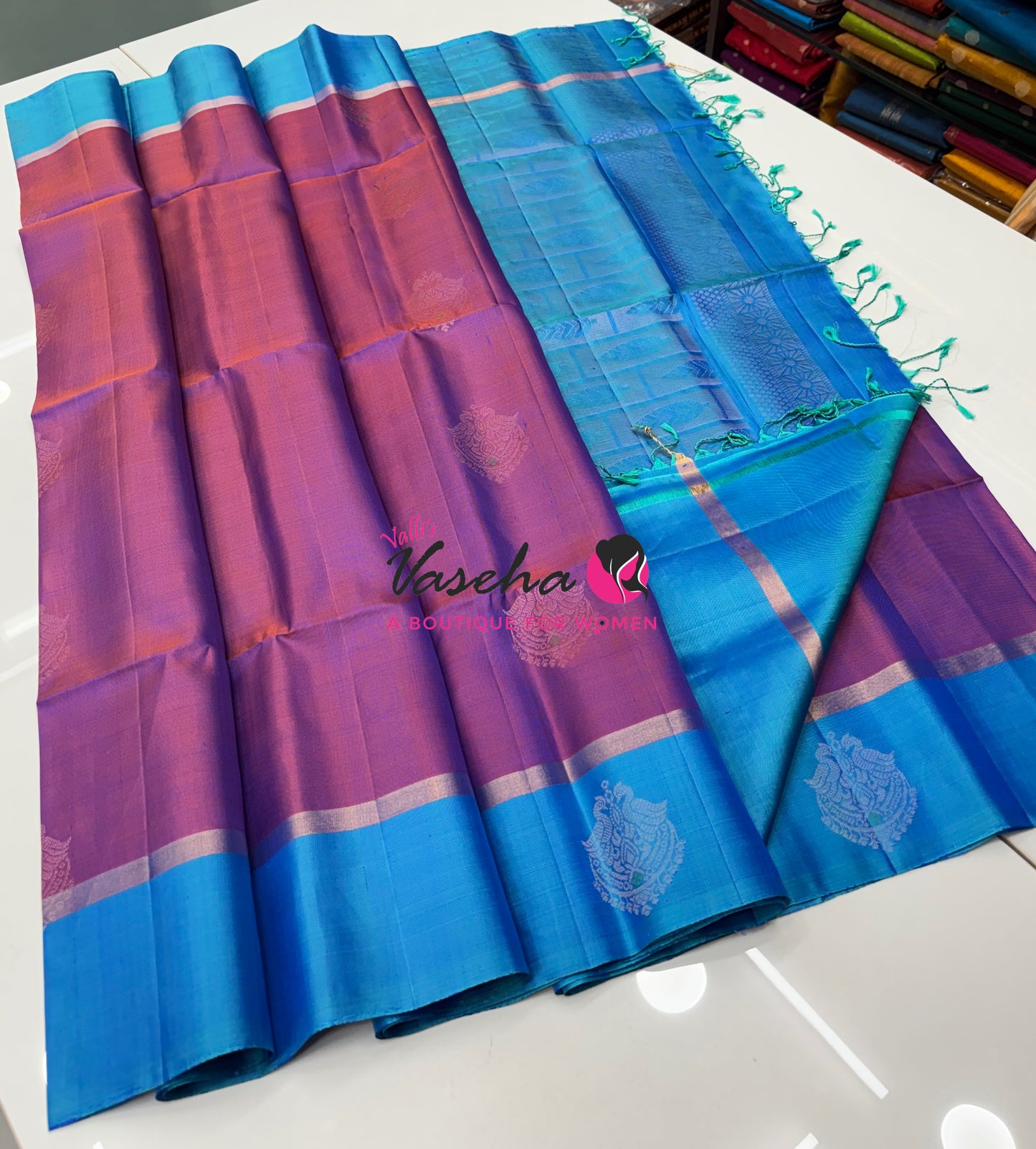 Pure Soft Silk Saree  - Dual Tone Purple With Blue - VVPSS093