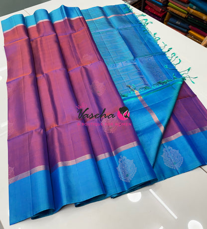 Pure Soft Silk Saree  - Dual Tone Purple With Blue - VVPSS093