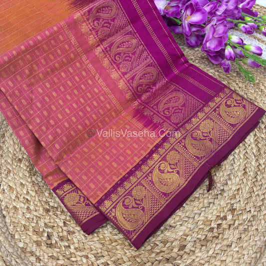 Pure Silk Cotton Saree | Peach With Pink Shade |Lakshadeepam Design VVPLD003