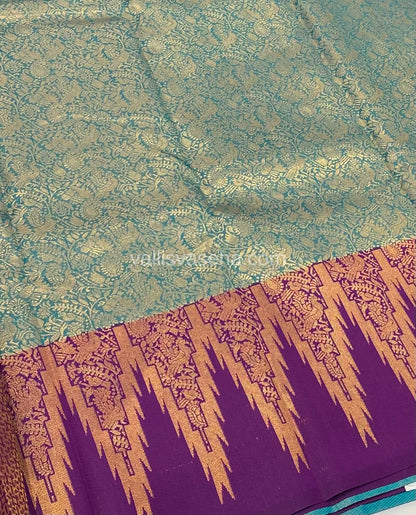 Kanchi Semi Silk - Blue With Purple - Temple Border  - VVKSS001