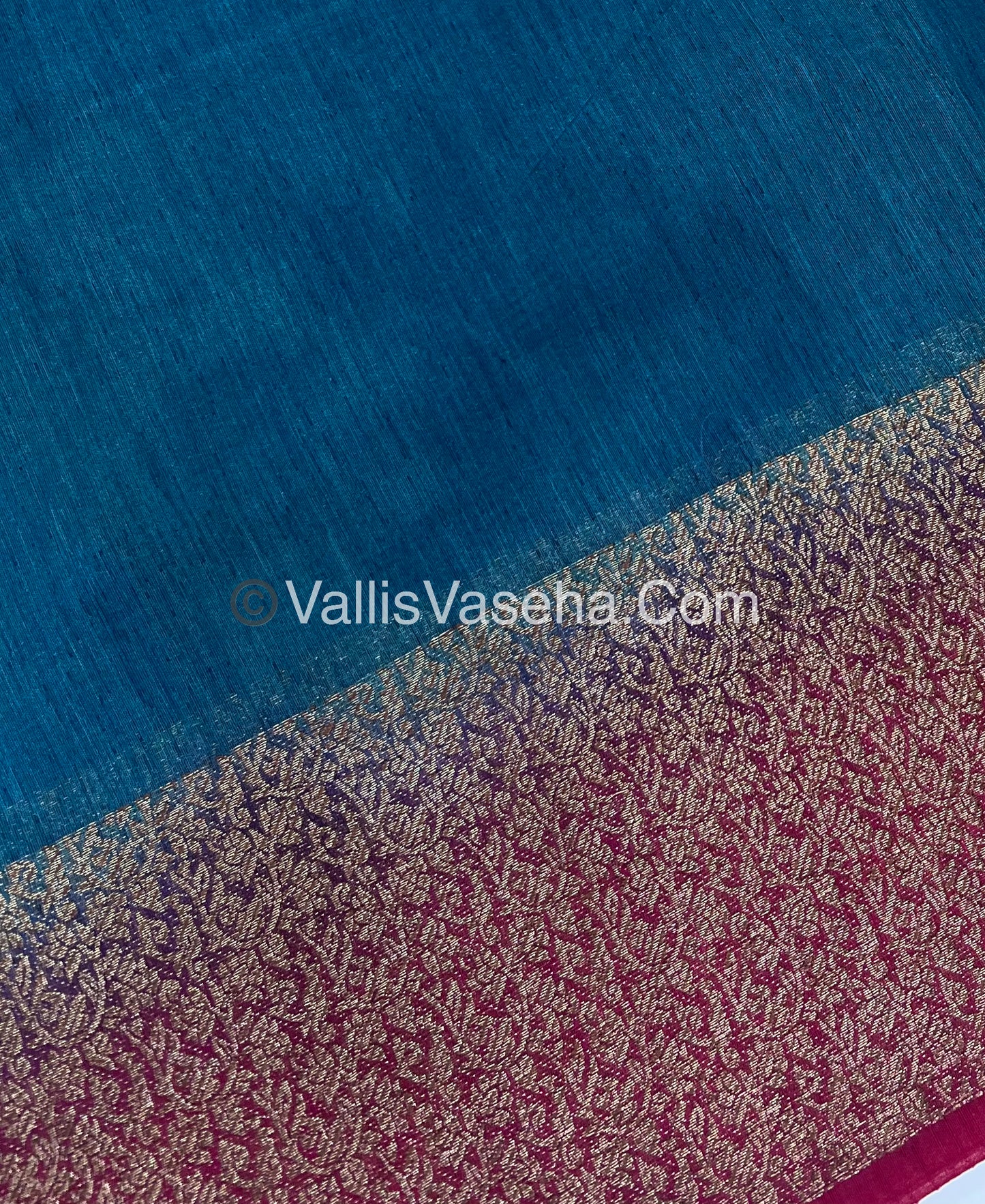 Bamboo Silk Saree -  Blue with Pink Shade - VVBSS010