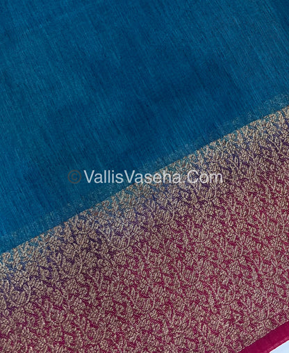 Bamboo Silk Saree -  Blue with Pink Shade - VVBSS010