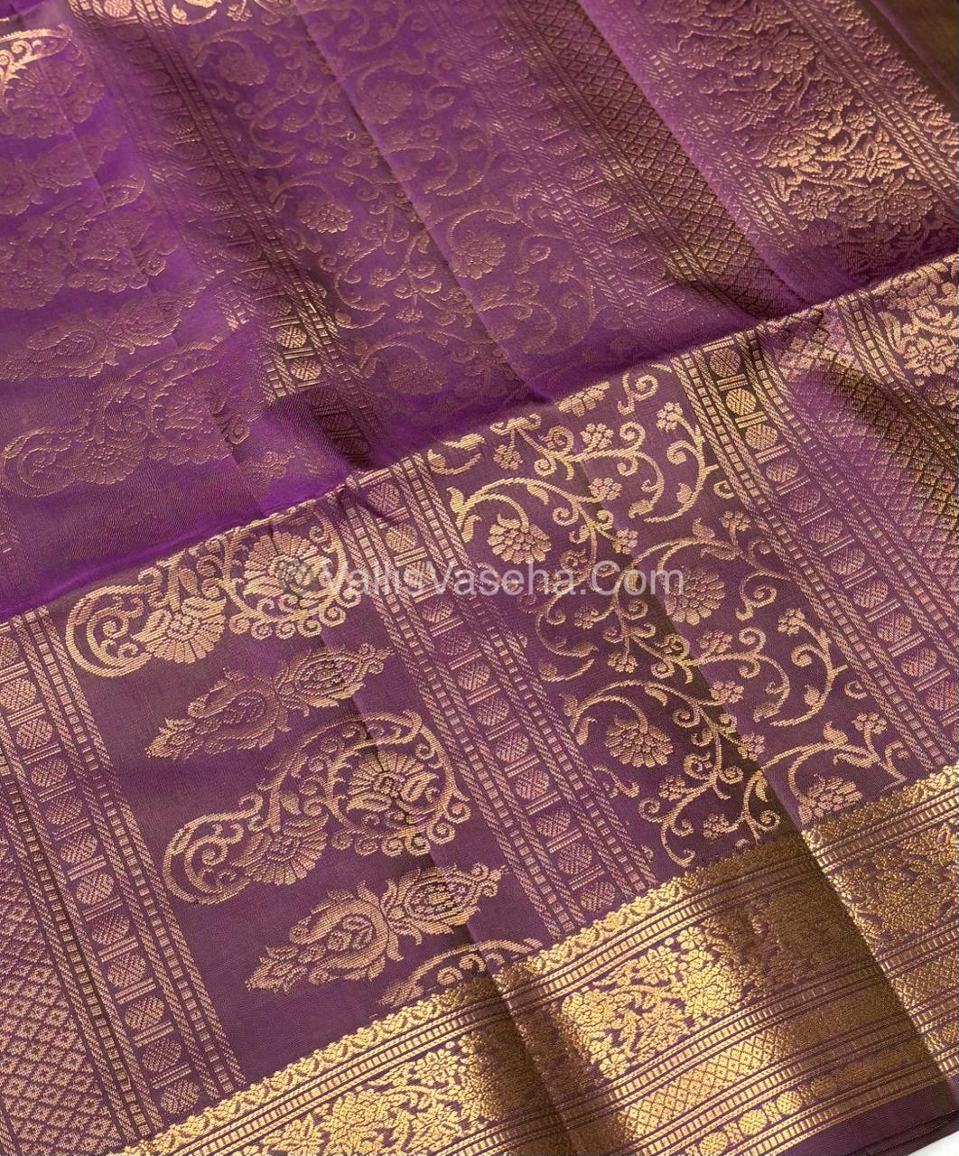 Pure Soft Silk Saree - Kanchi Border - Mustard Yellow & Dual Tone Purple Combo - VVPSS046