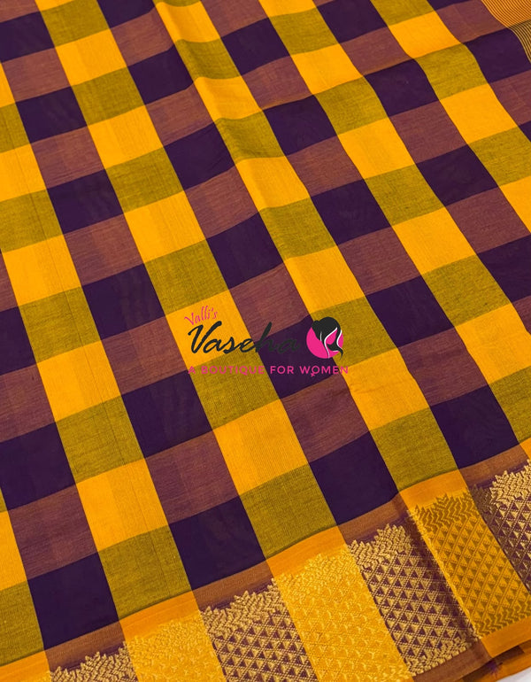 Semi Silk Cotton Saree |  Pazhum Pazhamum Checks Design |VVSSC011