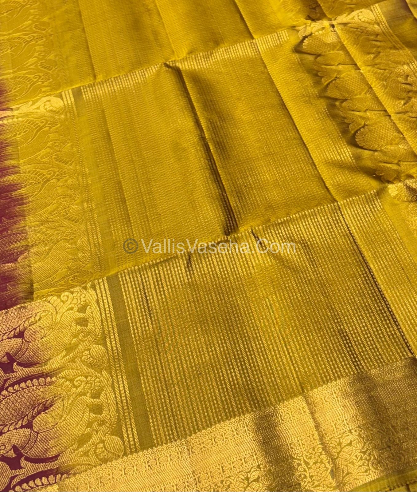Pure Soft Silk Saree - Kanchi Border - Maroon & Yellow Combo - VVPSS046