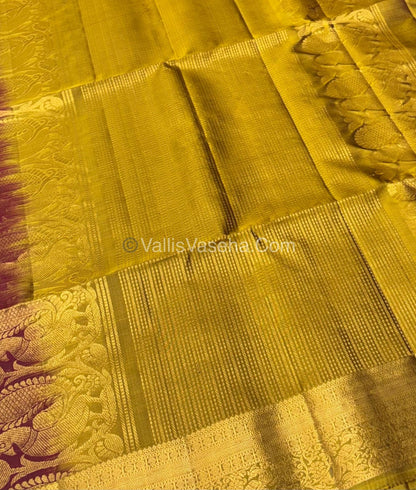 Pure Soft Silk Saree - Kanchi Border - Maroon & Yellow Combo - VVPSS046