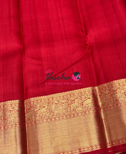 Pure Vintage Korvai Kanchipuram Silk Saree - Cream With Red - VVPS102