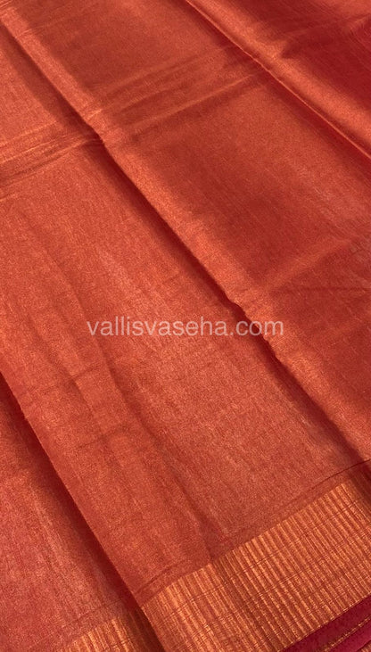 Semi Tussar Silk - Temple border - Pinksih Merun Shade - VVSTS001