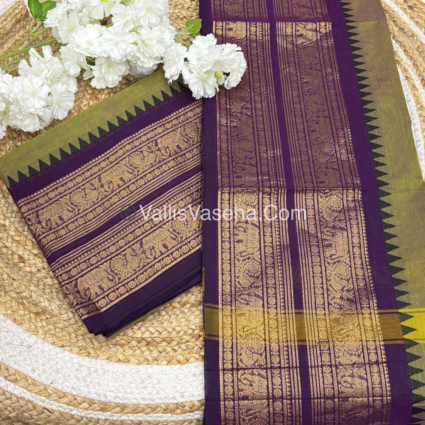 Unstitched Salwar Material -Kanchi Cotton - 2PCS Set - Double Tone Green with Purple - VVUKM003