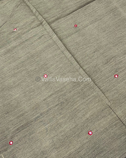 South Mixed Cotton - Mirror Work Embroidery - Grey ( Cement Colour )with Red - VVPCM002