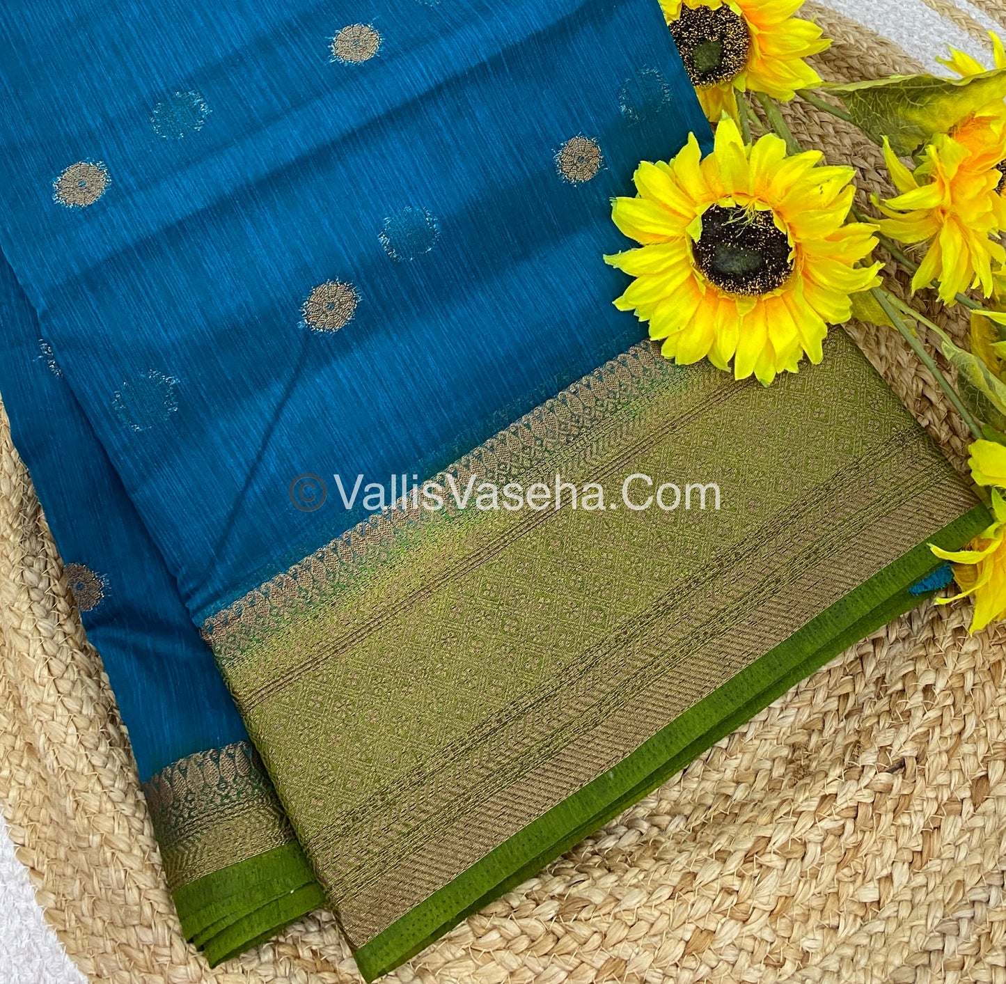 Bamboo Silk Saree  - Blue with Green Shade - VVBSS001