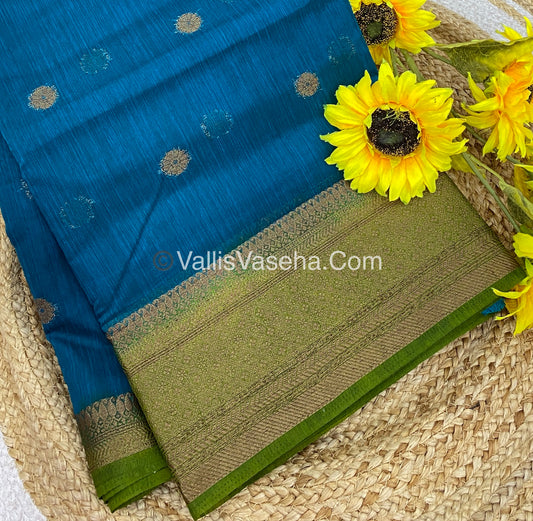 Bamboo Silk Saree  - Blue with Green Shade - VVBSS001