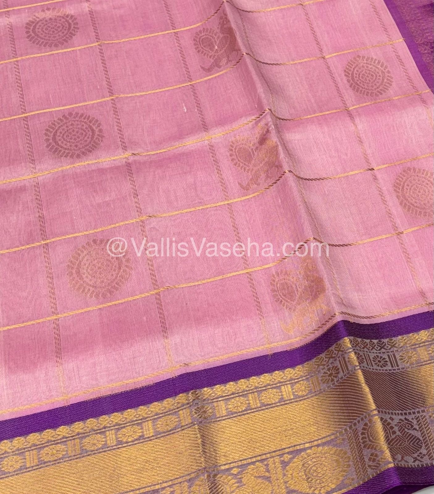 Pure Silk Cotton Saree - Mayil & Chakkaram Design - pink with  purple - VVMC001
