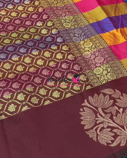 Semi Soft Silk  - Madras Checks Pattern - Maroon Shade  - VVSSS042